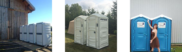 Display of Mike Clark Excavating & Septic Pumping portable toilets